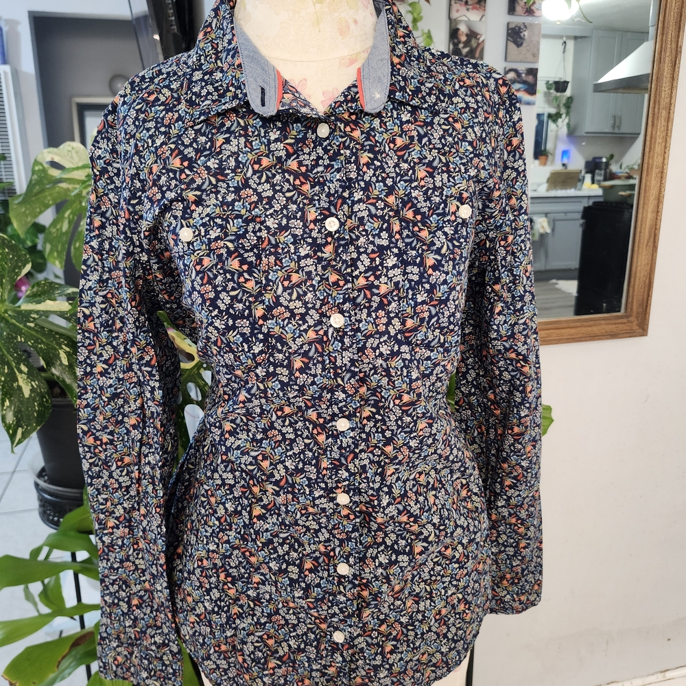 St. John's Bay Navy Floral Button Down Shirt